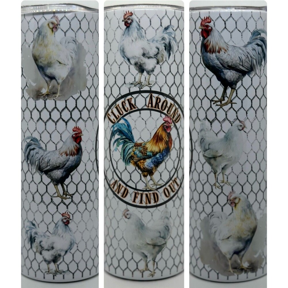NEW Cluck Around 20 oz. Stainless Steel Tumbler w/Straw Set & Silicone Tip